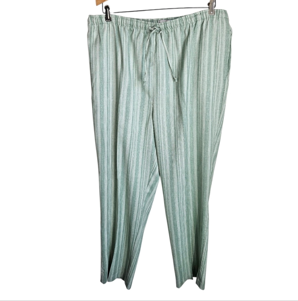 Draper's & Damon's Striped Green Tie at Waist Pants, Size XL